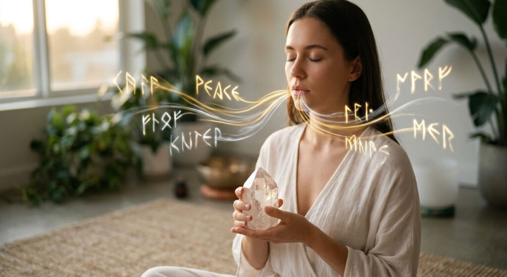 Mujer meditando afirmaciones