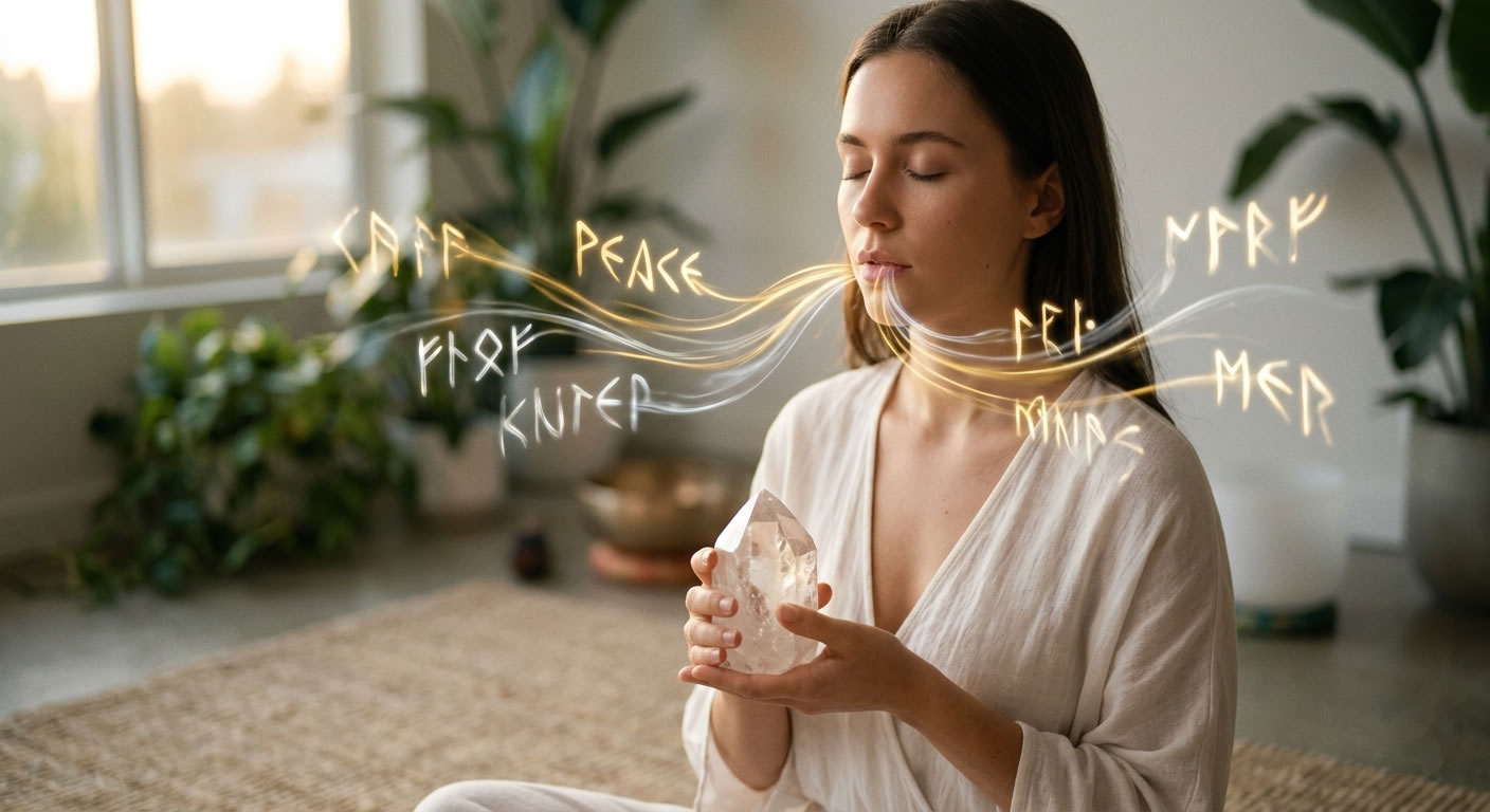 Mujer meditando afirmaciones