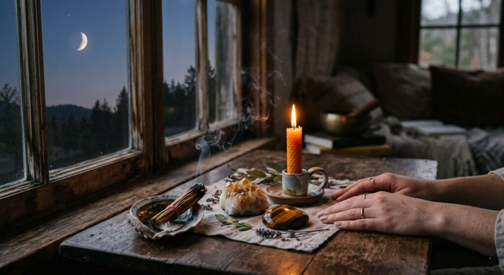 Ritual de abundancia con vela naranja en fase lunar creciente