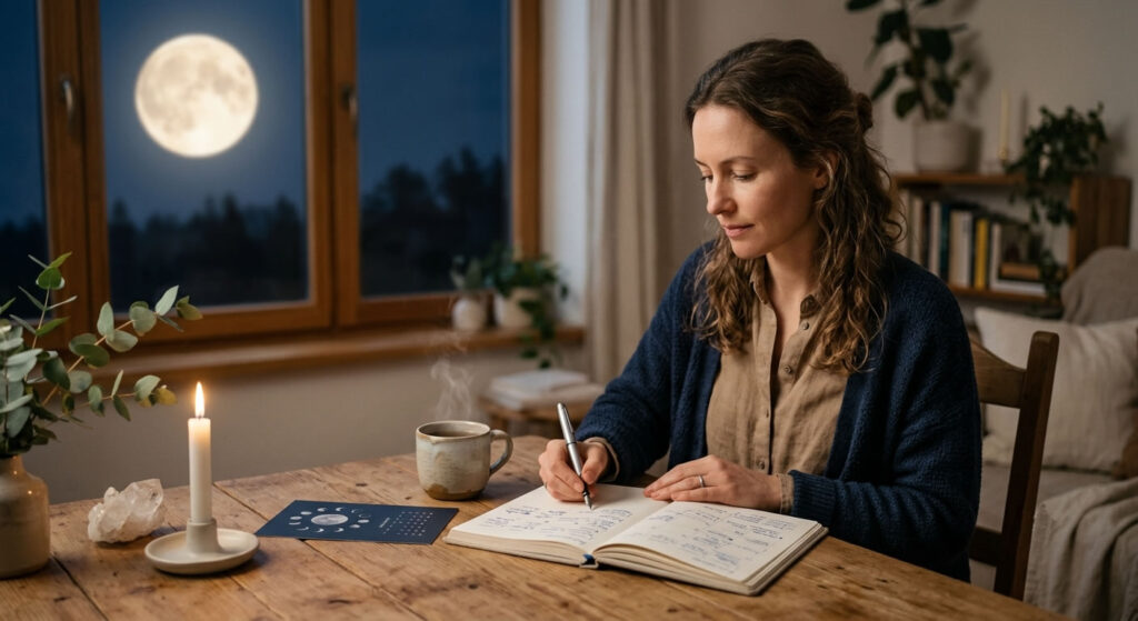 Mujer realizando su planificación lunar